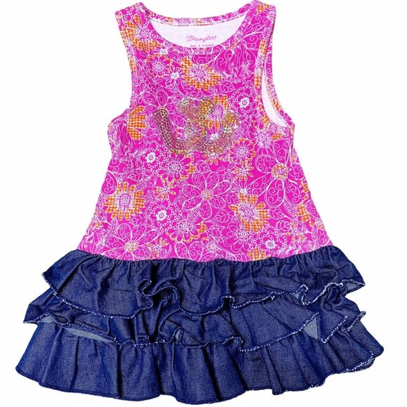 Wrangler Other - Wrangler Dress Girls Size 3-6 Months Pink Sequined Horseshoe Denim Layered